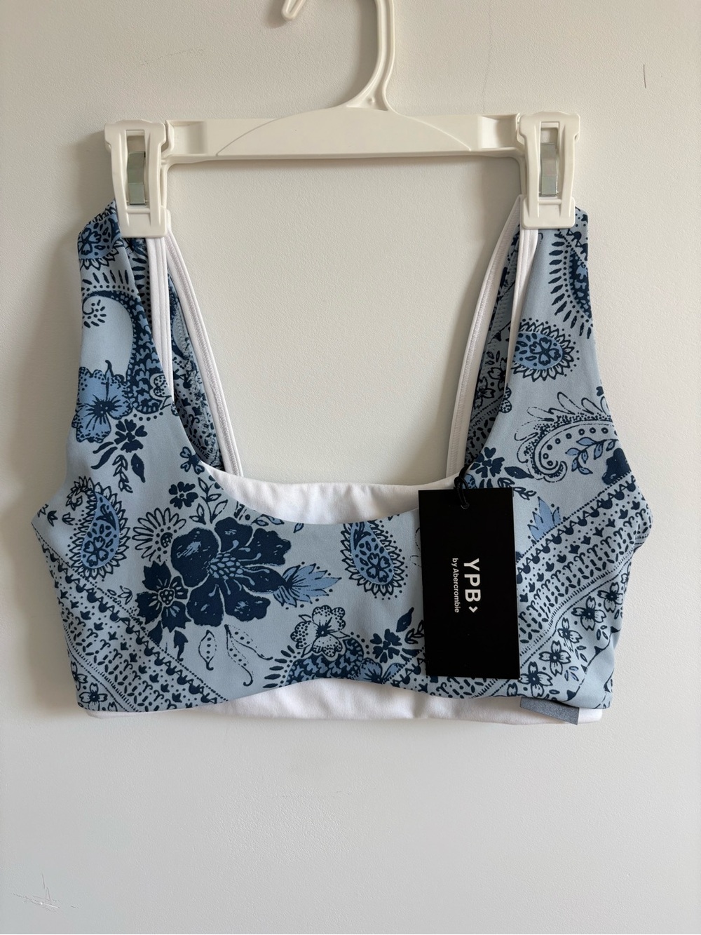 Abercrombie and Fitch Light Blue and Navy Floral Sports Bralette and shorts